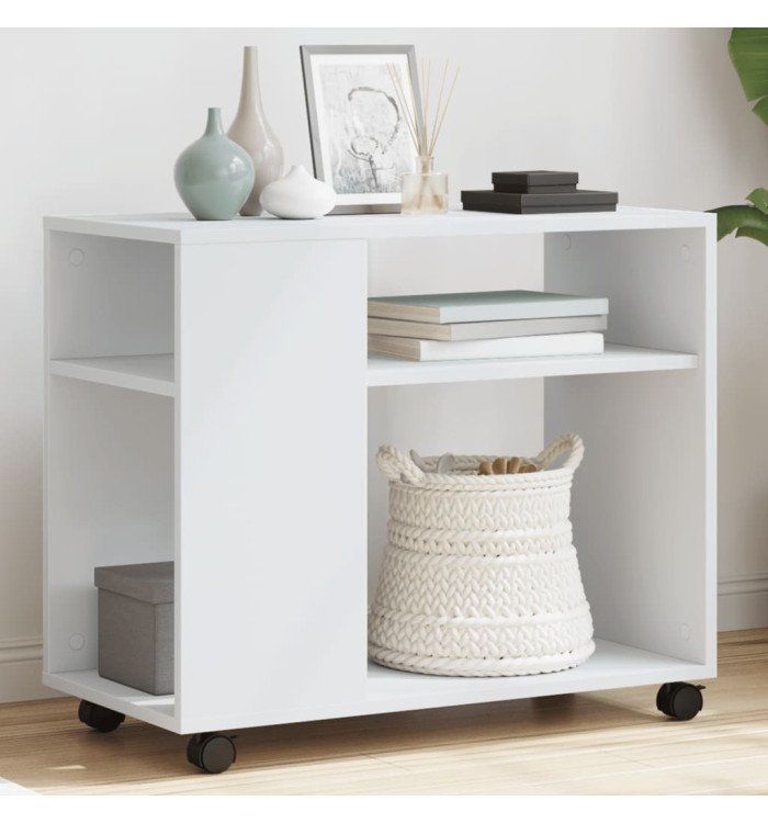 Table d'appoint avec roues blanc 70x35x60 cm bois d'ingénierie | Mobilier & Déco