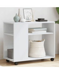 Table d'appoint avec roues blanc 70x35x60 cm bois d'ingénierie | Mobilier & Déco