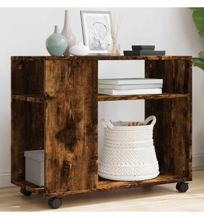 Table d'appoint avec roues chêne fumé bois d'ingénierie | Mobilier & Déco