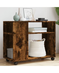 Table d'appoint avec roues chêne fumé bois d'ingénierie | Mobilier & Déco