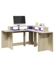 Bureau avec lumières LED chêne sonoma bois d'ingénierie | Mobilier & Déco