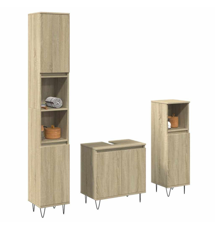 Ensemble de meubles de salle de bain 3 pcs chêne sonoma | Mobilier & Déco