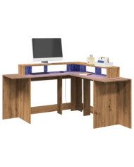 Bureau avec lumières LED chêne artisanal bois d'ingénierie | Mobilier & Déco