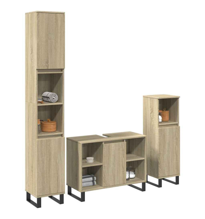 Ensemble de meubles de salle de bain 3 pcs chêne sonoma | Mobilier & Déco