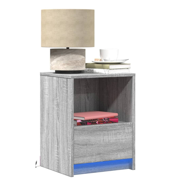 Armoires de chevet et lumières LED 2 pcs sonoma gris | Mobilier & Déco