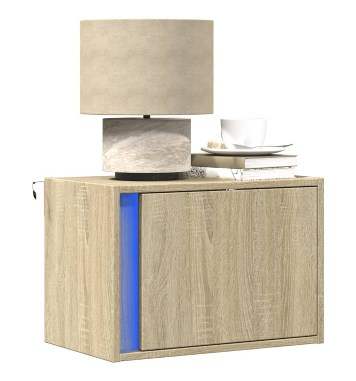 Table de chevet murale avec lumières LED chêne sonoma | Mobilier & Déco