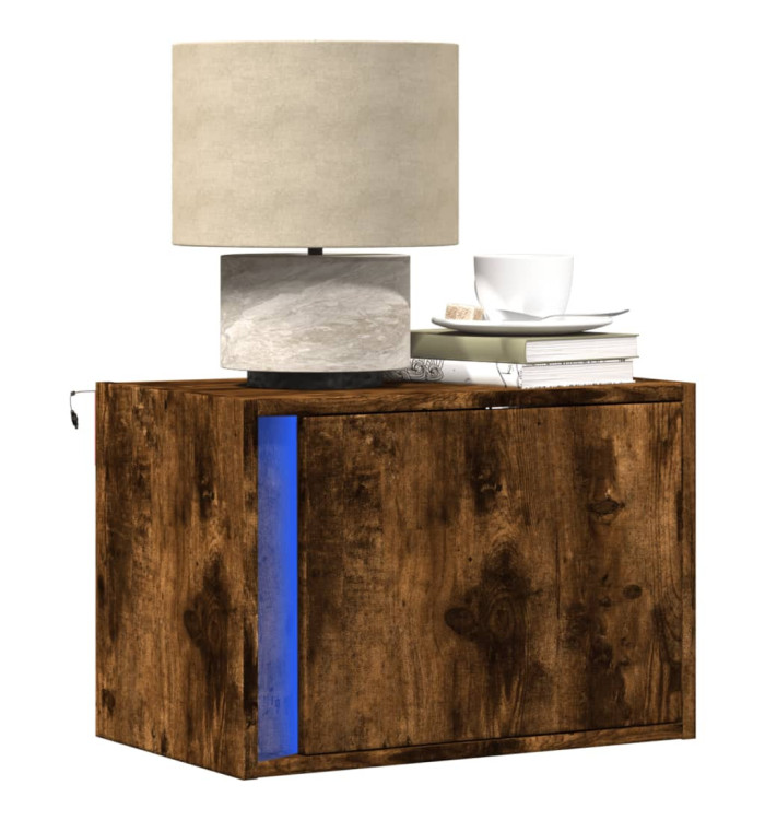 Tables de chevet murales avec lumières LED 2 pcs chêne fumé | Mobilier & Déco