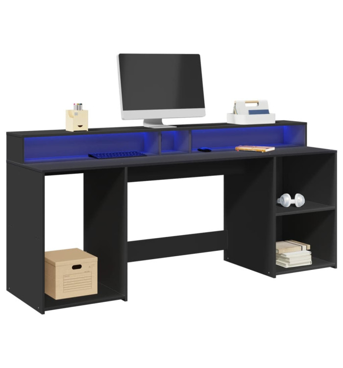 Bureau avec lumières LED noir 200x55x91 cm bois d'ingénierie | Mobilier & Déco