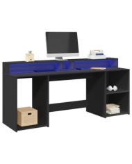 Bureau avec lumières LED noir 200x55x91 cm bois d'ingénierie | Mobilier & Déco
