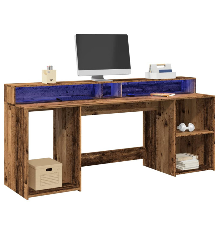 Bureau avec lumières LED vieux bois bois d'ingénierie | Mobilier & Déco