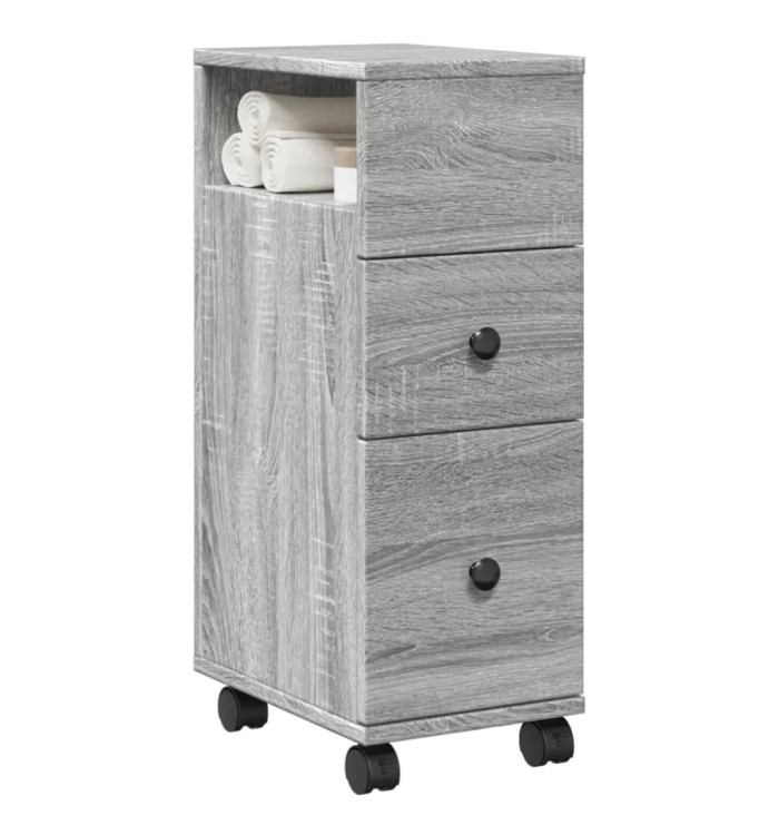 Meuble étroit de salle de bain à roulettes sonoma gris | Mobilier & Déco