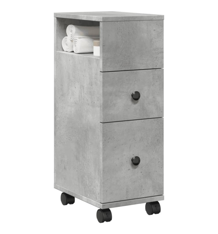 Meuble étroit de salle de bain à roulettes gris béton | Mobilier & Déco