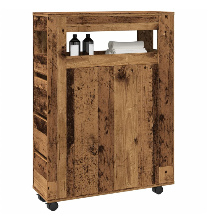 Meuble étroit de salle de bain à roulettes vieux bois | Mobilier & Déco