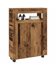 Meuble étroit de salle de bain à roulettes vieux bois | Mobilier & Déco