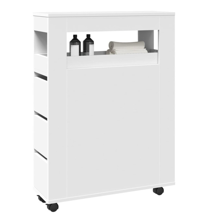 Meuble étroit de salle de bain à roulettes blanc | Mobilier & Déco