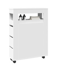 Meuble étroit de salle de bain à roulettes blanc | Mobilier & Déco