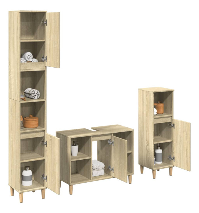 Ensemble de meubles de salle de bain 3 pcs chêne sonoma | Mobilier & Déco
