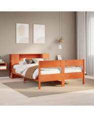 Lit bibliothèque sans matelas cire marron 135x190 cm pin massif | Mobilier & Déco