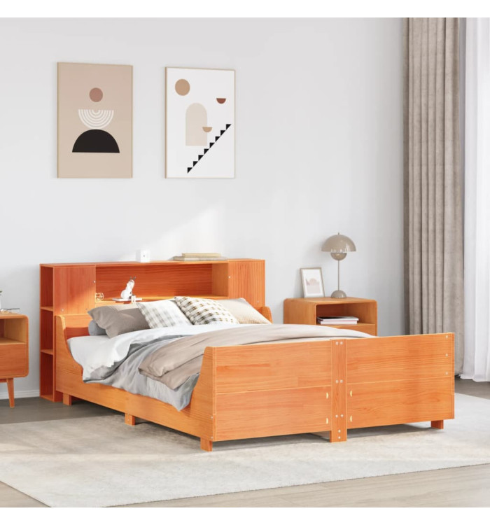 Cadre de lit sans matelas cire marron 120x190cm bois pin massif | Mobilier & Déco
