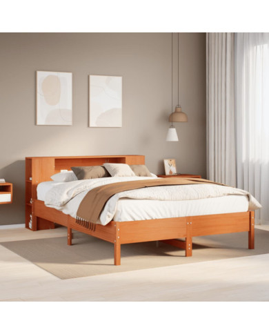 Lit bibliothèque sans matelas cire marron 120x200 cm pin massif | Mobilier & Déco