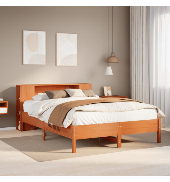 Lit bibliothèque sans matelas cire marron 120x200 cm pin massif | Mobilier & Déco