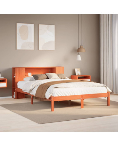 Lit bibliothèque sans matelas cire marron 135x190 cm pin massif | Mobilier & Déco