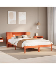 Lit bibliothèque sans matelas cire marron 135x190 cm pin massif | Mobilier & Déco