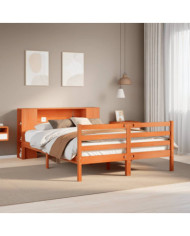 Lit bibliothèque sans matelas cire marron 135x190 cm pin massif | Mobilier & Déco