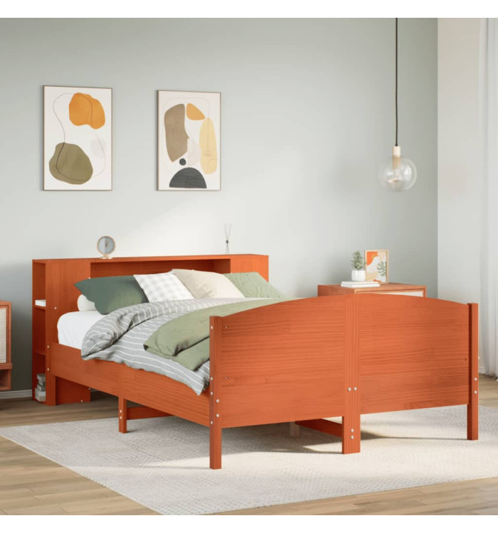 Lit bibliothèque sans matelas cire marron 120x190cm pin massif | Mobilier & Déco