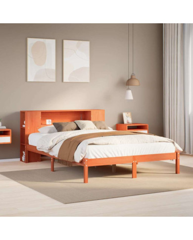 Lit bibliothèque sans matelas cire marron 120x200 cm pin massif | Mobilier & Déco