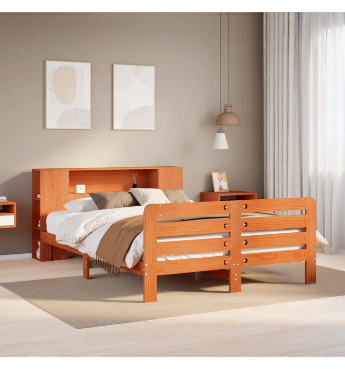 Cadre de lit sans matelas cire marron 135x190cm bois pin massif | Mobilier & Déco