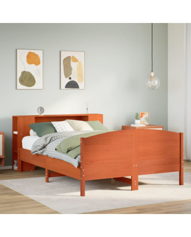Lit bibliothèque sans matelas cire marron 120x200 cm pin massif | Mobilier & Déco