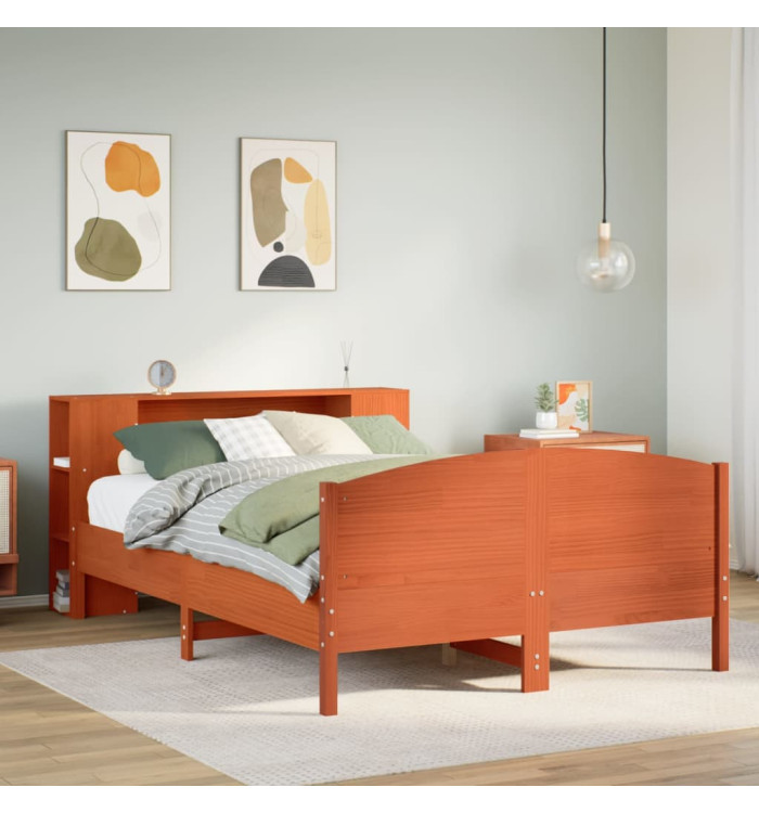 Lit bibliothèque sans matelas cire marron 120x200 cm pin massif | Mobilier & Déco