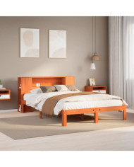 Lit bibliothèque sans matelas cire marron 120x190cm pin massif | Mobilier & Déco