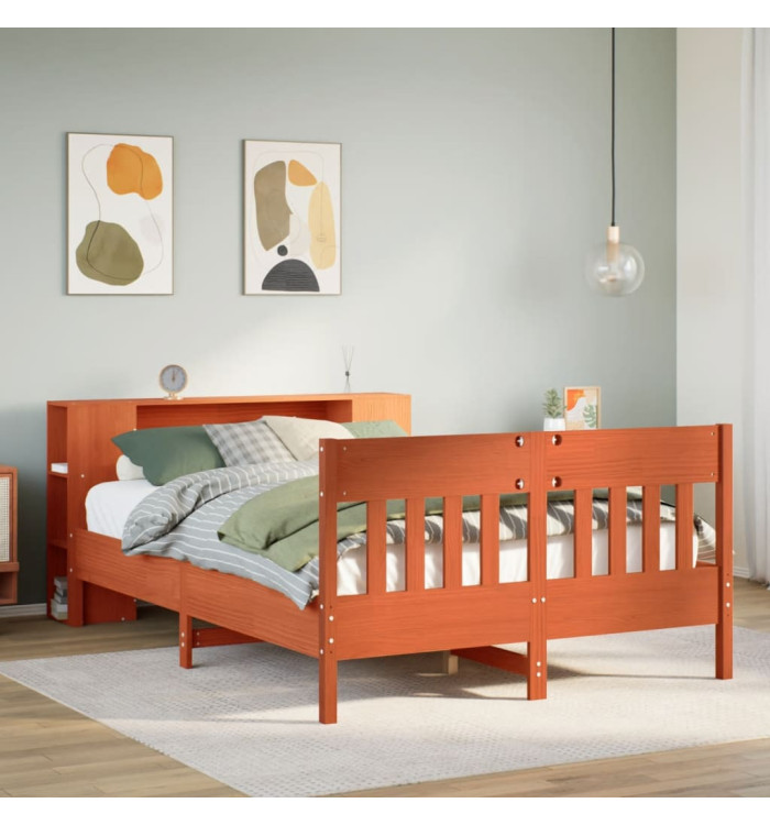 Lit bibliothèque sans matelas cire marron 120x190cm pin massif | Mobilier & Déco