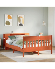 Lit bibliothèque sans matelas cire marron 120x190cm pin massif | Mobilier & Déco