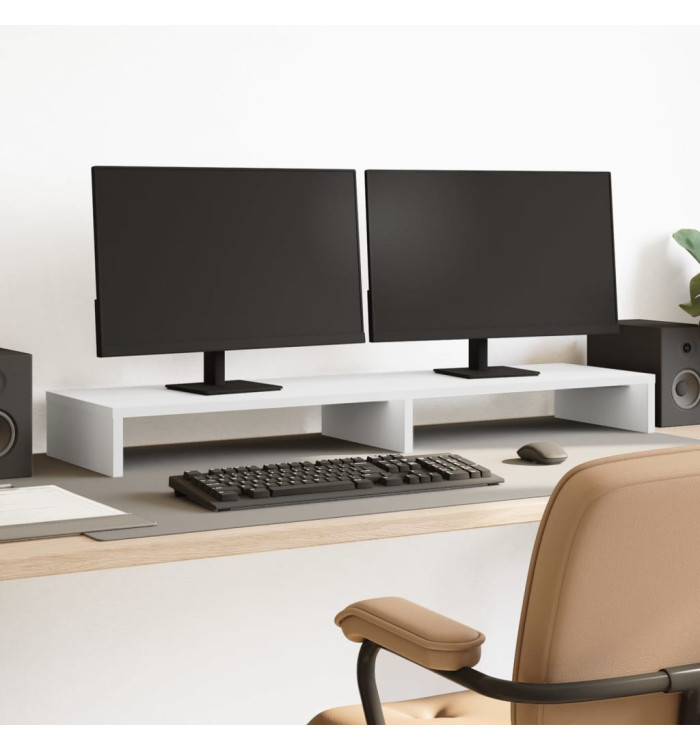 Support de moniteur blanc 100x27x10 cm bois d'ingénierie | Mobilier & Déco