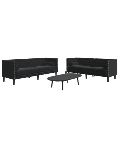 Ensemble de canapé Chesterfield et traversins 2pcs noir velours | Mobilier & Déco