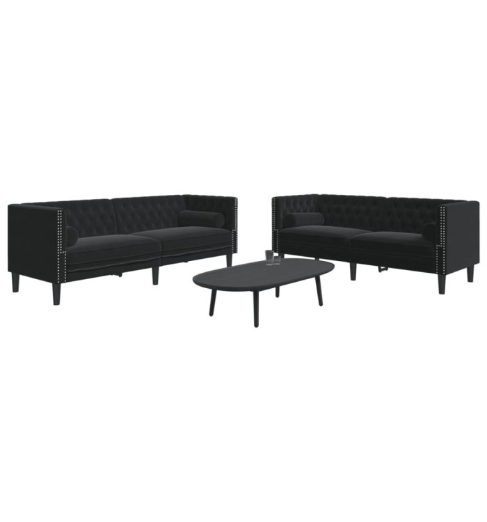 Ensemble de canapé Chesterfield et traversins 2pcs noir velours | Mobilier & Déco