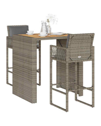 Ensemble de bar de jardin 3 pcs et coussins gris résine tressée | Mobilier & Déco
