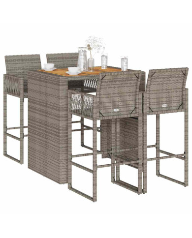 Ensemble de bar de jardin 5 pcs sans coussins gris poly rotin | Mobilier & Déco