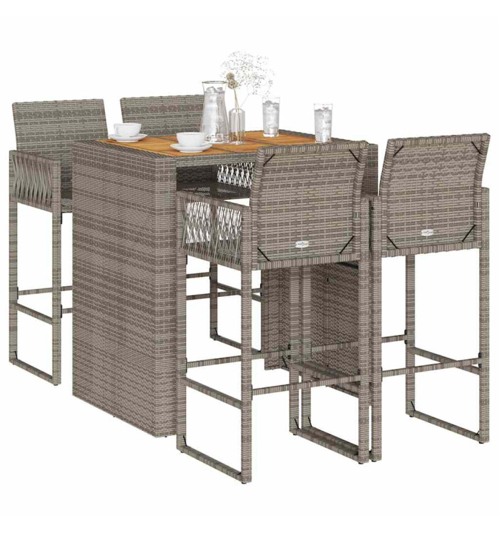 Ensemble de bar de jardin 5 pcs sans coussins gris poly rotin | Mobilier & Déco