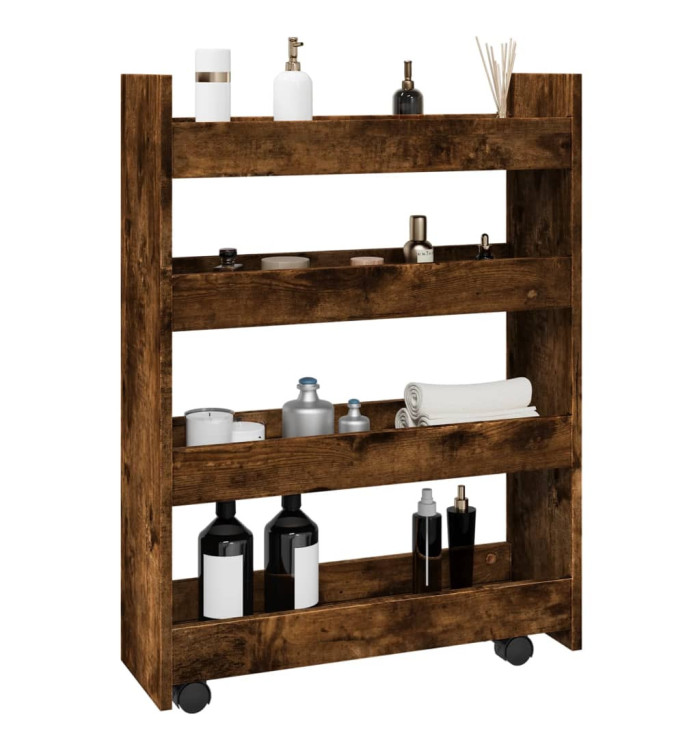 Chariot de rangement étroit 4 niveaux chêne fumé | Mobilier & Déco
