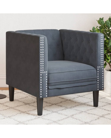 Fauteuil Chesterfield gris foncé velours | Mobilier & Déco