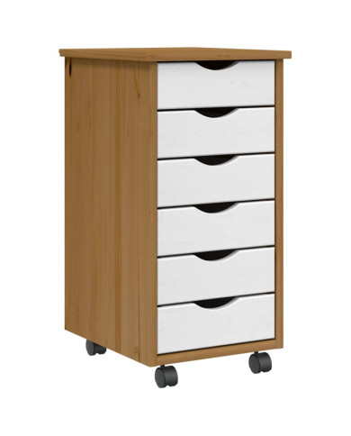 Armoire roulante avec tiroirs MOSS bois de pin marron miel | Mobilier & Déco