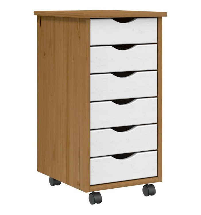 Armoire roulante avec tiroirs MOSS bois de pin marron miel | Mobilier & Déco
