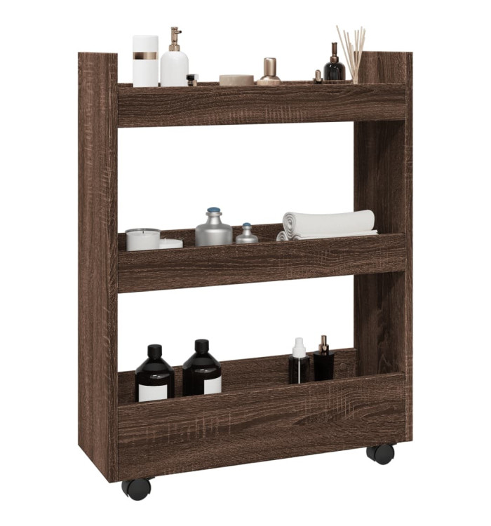Chariot de rangement étroit 3 niveaux chêne marron | Mobilier & Déco