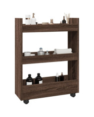 Chariot de rangement étroit 3 niveaux chêne marron | Mobilier & Déco