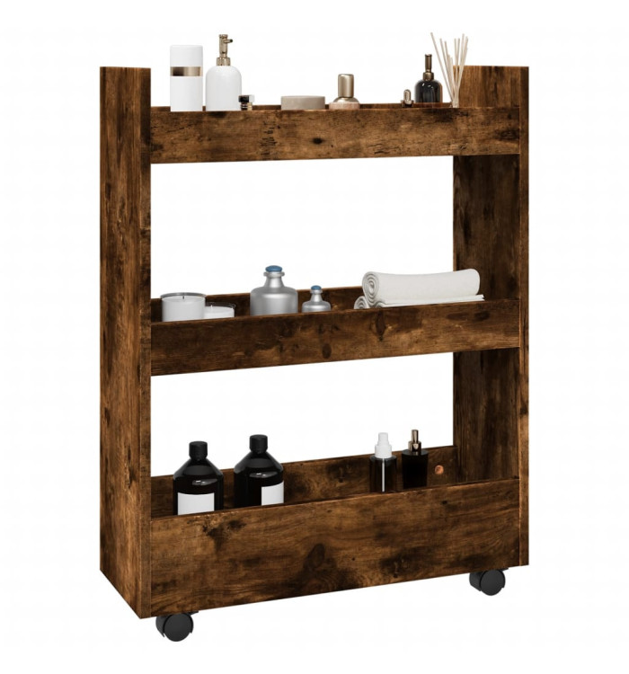 Chariot de rangement étroit 3 niveaux chêne fumé | Mobilier & Déco