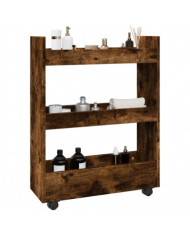 Chariot de rangement étroit 3 niveaux chêne fumé | Mobilier & Déco